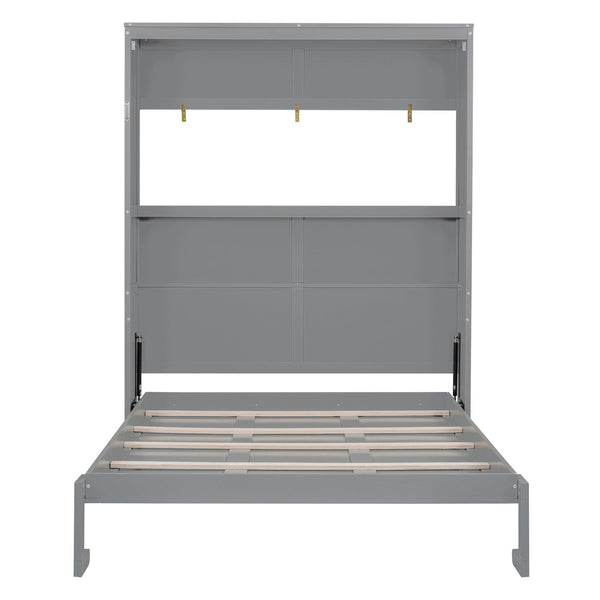 English Elm Queen Murphy Wall Bed with Integrated Shelving Foldable Mdf Cabinet for Guest Rooms Gray LP000693AAE-4