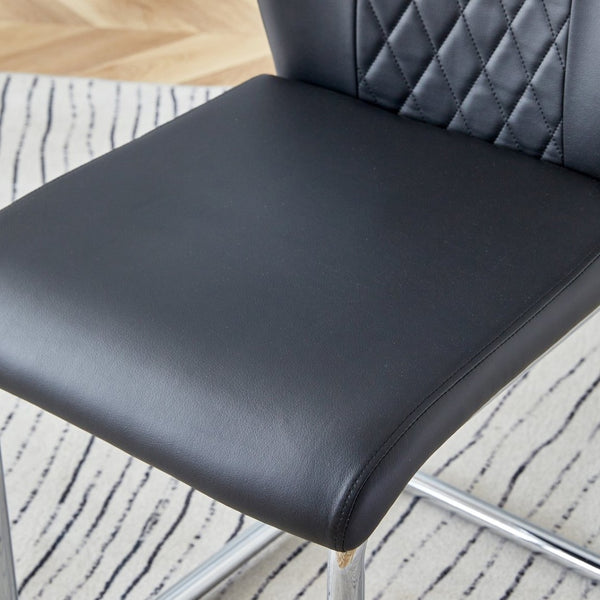 English Elm Table Modern Luxurious Glass Dining Set With 4 Stylish Black Pu Chairs And Silver Metal Legs W1151S04127-GIGA