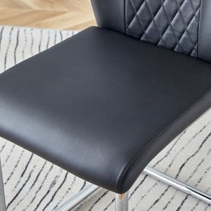 English Elm Table Modern 7-Piece Dining Set With Transparent Tempered Glass Top & 6 Black Pu Chairs, Stylish Design W1151S04128-GIGA