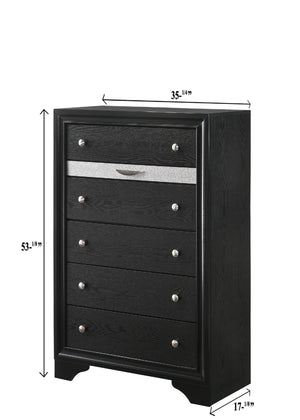 English Elm Modern Luxury Glam 5-Drawer Chest with Jewel Tray and Dustproof Bottom, Solid Wood Storage Elegance Black 37.3 L x 19.5 W x 54.4 H B011P234314