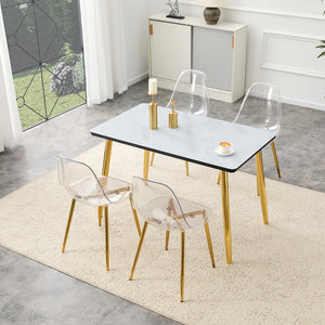 English Elm Table and Chair Set Marble Glass Top Gold Legs Four Seat Dining for Small Spaces Black,Transparent,White+Gold W1151S04654