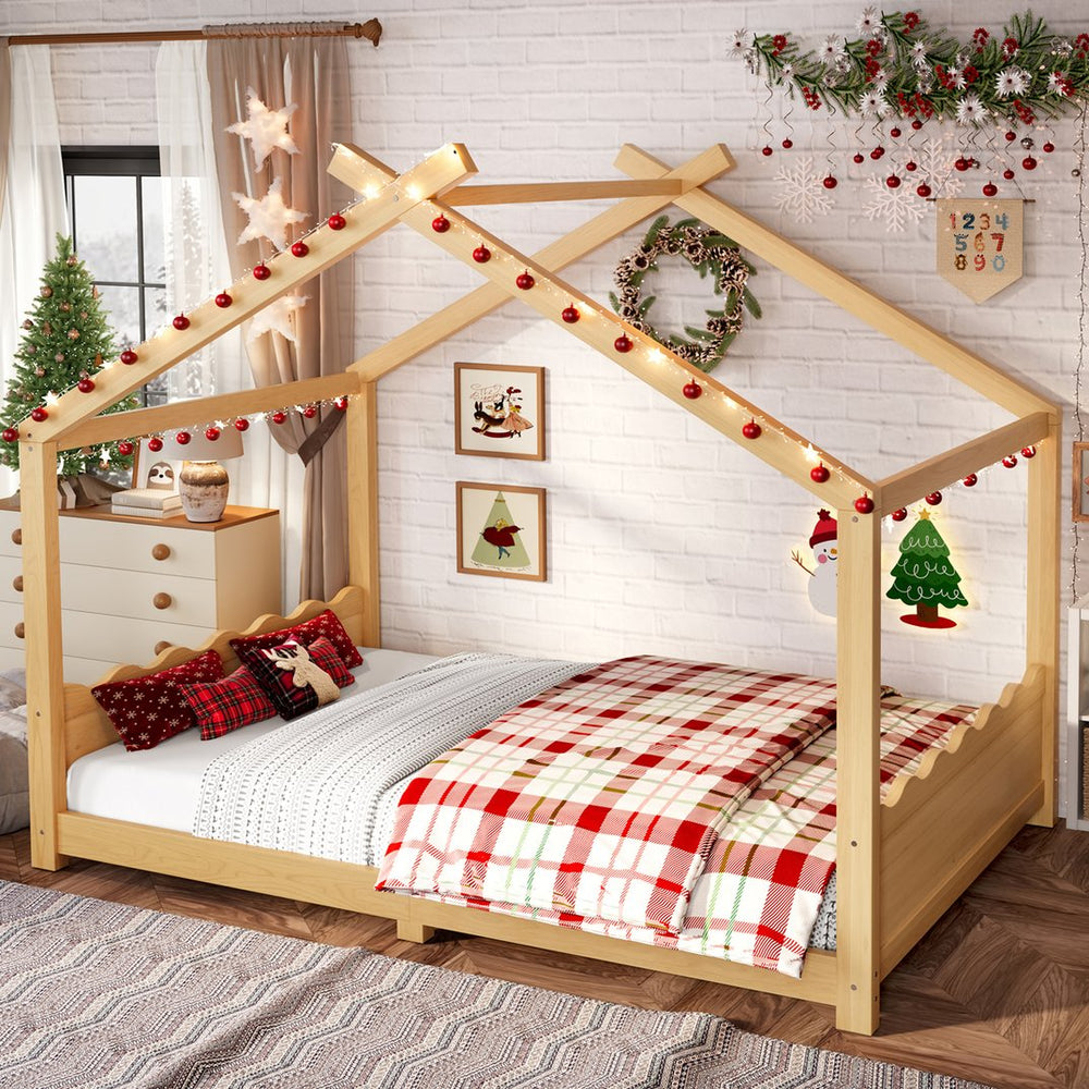 English Elm Twin House Frame Floor Bed Solid Pine Kids Room Montessori Low Profile Play Nook W1580P387841
