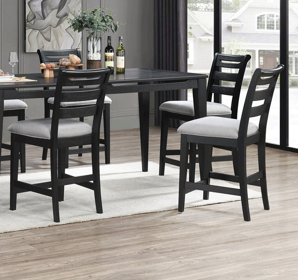 English Elm Modern Counter Height Dining Chairs Set Of 2 - Stylish Black Ladder Back, Upholstered Comfort, Solid Wood B011P218340