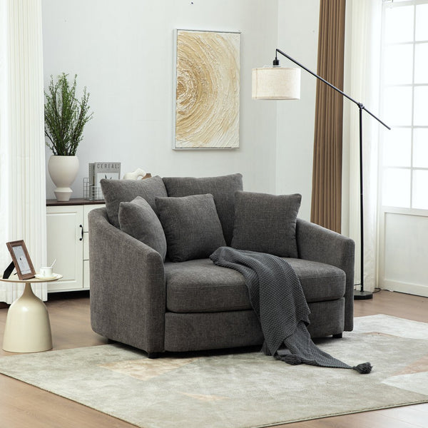 English Elm 56.3'' Oversized Barrel Lounger Chenille Cuddle Chair with Pocket Spring Deep Seat Gray W3118S00038