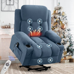 English Elm Swivel Rocker Recliner with Massage Heat and Usb Port for Living Room Comfort Blue W1521P425520