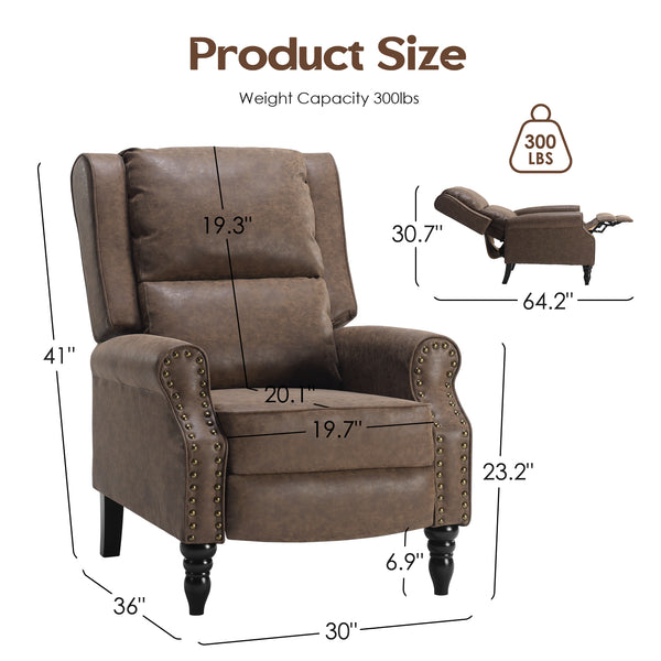 English Elm Faux Leather Pushback Recliner Coffee — Easy Tool-Free Setup, Lumbar Support, Soft Cleanable Finish T3623P379801