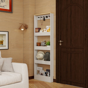 English Elm 72" Slim Six-tier Freestanding Cabinet Antique White Finish for Bathroom or Hallway W282P412292