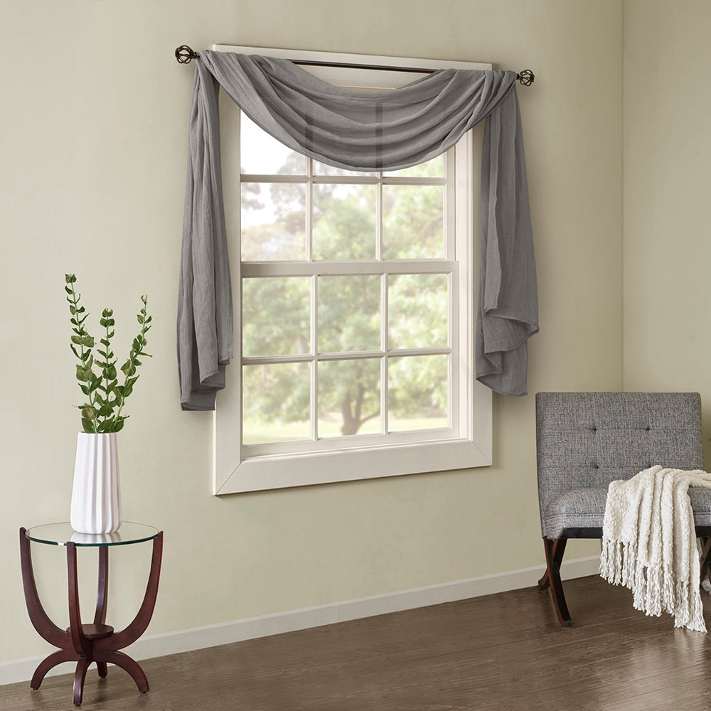 JLA Home Madison Park - Solid Crushed Scarf Sheer Draped Window Accent with Lightweight Texture for Elegant Layering and Easy Install Grey MP40-4505
