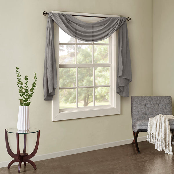 JLA Home Madison Park - Solid Crushed Scarf Sheer Draped Window Accent with Lightweight Texture for Elegant Layering and Easy Install Grey MP40-4505