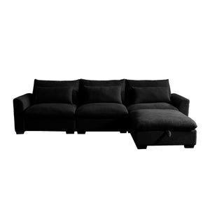 English Elm Corduroy L-Shaped Sectional Sofa With Storage Ottoman & 3 Pillows - Stylish Comfort For Any Space W714S00850
