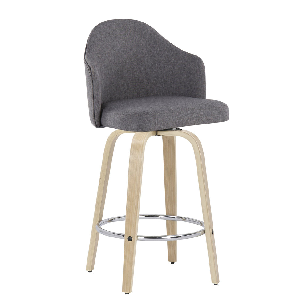 English Elm Ahoy Mid-Century Modern Counter Stool Set Of 2 With Grey Fabric, Natural Wood Legs & Chrome Footrest B202S00169