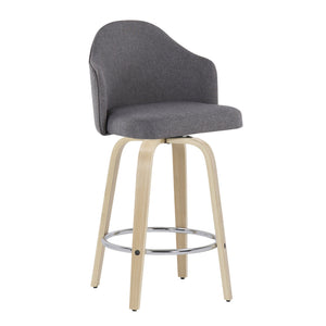 English Elm Ahoy Mid-Century Modern Counter Stool Set Of 2 With Grey Fabric, Natural Wood Legs & Chrome Footrest B202S00169