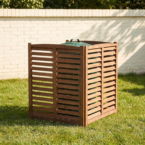 English Elm 3-panel Slatted Wood Outdoor Privacy Screen for Ac Units Trash Enclosures Gardens Brown W2640P272036