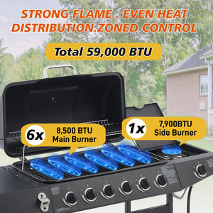 English Elm 6 Burner Propane Gas Grill with Cast Iron Grates Side and 59000 Btu Outdoor Power W1820P341741