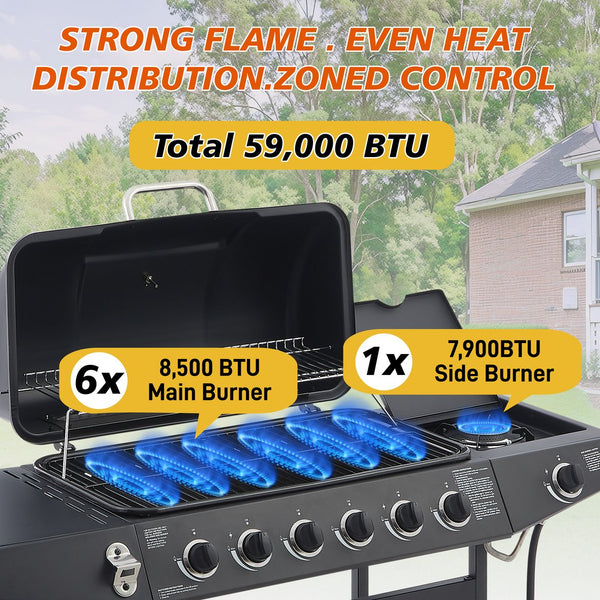 English Elm 6 Burner Propane Gas Grill with Cast Iron Grates Side and 59000 Btu Outdoor Power W1820P341741