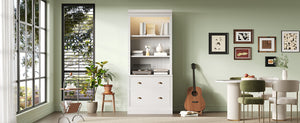 English Elm 83.4"Tall Modern Bookshelf Suite With Led Lighting, Drawers & Open Shelves For Stylish Storage Solutions N751S059420K