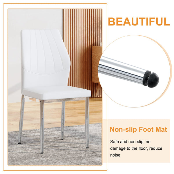 English Elm Table and Chair Set Marble Glass Top Silver Legs White Pu Seating for Modern Dining W1151S04646