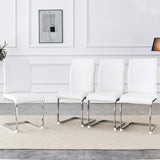 English Elm Luxury Simple Arch Chair - Set Of 4 White Pu Material High Resilience Dining Chair With Arched Metal Silver Leg.