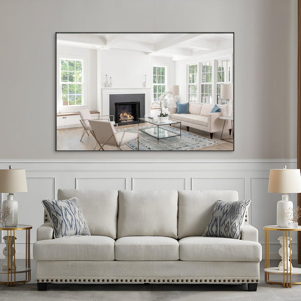 English Elm Oversized Aluminum Framed 72x48-Inch Full Length Mirror with Removable Tray and Dual Mounting Options Black W708P297635