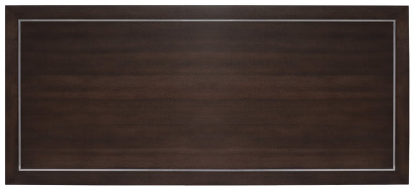 Hooker Furniture House Executive Desk With Dark Roast Ash Veneer, Seven Drawers, Locking File Storage, Metal Trim 28.00 L x 64.00W x 30.00H 5892-10660-85