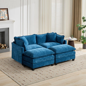 English Elm Cloud Velvet Ottoman with Double-Layer Cushion, Modular Modern Sectional Accent Seat, Breathable Chenille Upholstery, Adjustable Backrest Blue W1143P310515