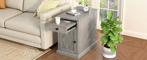 English Elm U-can Acacia Wood End Table with Usb Charging Station Drawer and Cabinet Storage Antique Gray N724P353565E