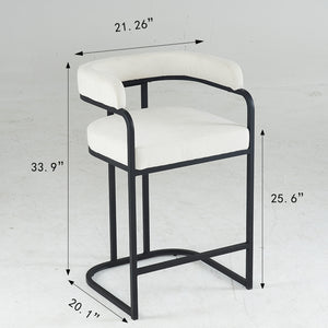 English Elm Modern Chenille Counter Stools Set of 2 — Upholstered Ergonomic Bar Chairs with Metal Frame & Armrests for Kitchen Island White W1901P264276