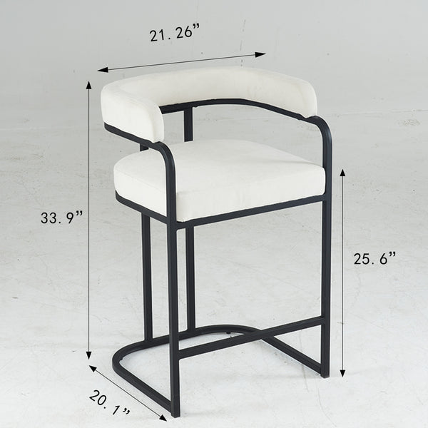 English Elm Modern Chenille Counter Stools Set of 2 — Upholstered Ergonomic Bar Chairs with Metal Frame & Armrests for Kitchen Island White W1901P264276