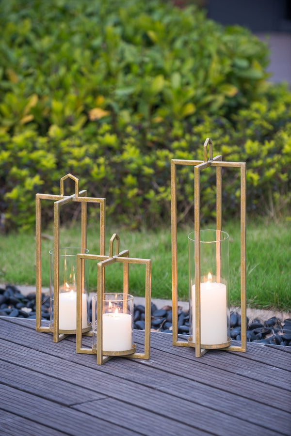 English Elm Set of 3 Graduated Iron Lanterns with Rustic Gold Finish for Glam Interiors W2078P481351