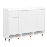 English Elm Sleek and Contemporary Shoe Cabinet With Adjustable Shelves, Minimalist Home Organizer With Solid Wood Legs, Storage Sideboard For Entryway, Living Room, White