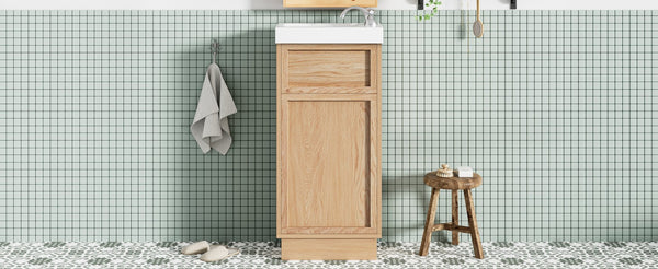 English Elm 15.75" Rustic Bathroom Vanity with Reversible Resin Sink, Soft-Close Door, Adjustable Shelf, Compact Elegance N729P285513N