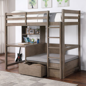 English Elm Modern Twin-Over-Full Bunk Bed with Angled Ladder, Solid Hardwood Frame and Patented Lock Joint Warm Grey 45 L x 72 W x 5 H B2741S00325