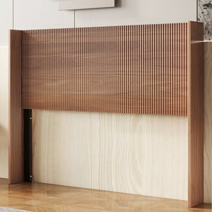 English Elm Wooden Walnut Queen Headboard - Modern Farmhouse Boho Wavy Raised Wing-Back Design, Steel Reinforced W1858P220209