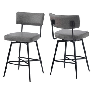 English Elm Christopher Knight Home® - 26''Retro Curved Back Swivel Counter Stools Set of 2 with Bowknot Footrest Smooth PU Leather Comfort Grey N780P199991G