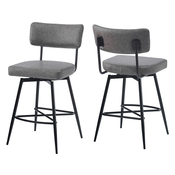 English Elm Christopher Knight Home® - 26''Retro Curved Back Swivel Counter Stools Set of 2 with Bowknot Footrest Smooth PU Leather Comfort Grey N780P199991G