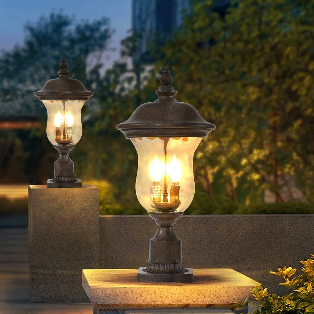 English Elm 21"(H) Vintage Outdoor Lamp Post Light, Waterproof Bronze Garden Lantern with Clear Glass Shade, E12 Bulb Ready W2312P389949