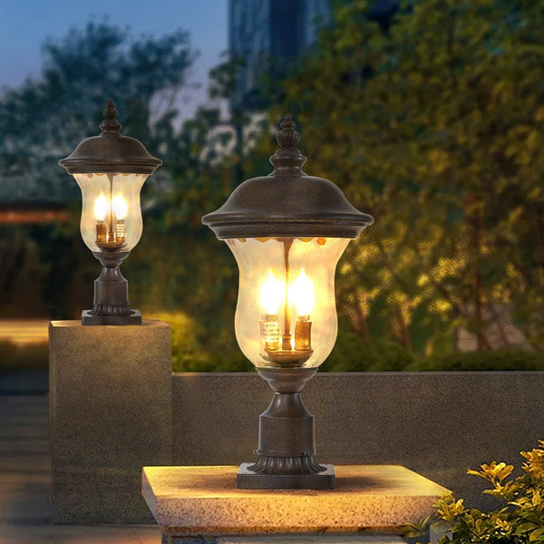English Elm 21"(H) Vintage Outdoor Lamp Post Light, Waterproof Bronze Garden Lantern with Clear Glass Shade, E12 Bulb Ready W2312P389949