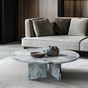 English Elm Blue Gray Marble Coffee Table Set - Elegant Natural Stone Design For Living Room, 27.6 & 17.7 Inch W1696P262766