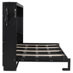 English Elm Queen-size Murphy Wall Bed with Led Ambient Lighting Usb Outlet and Graphic Panel Black LP000357AAB