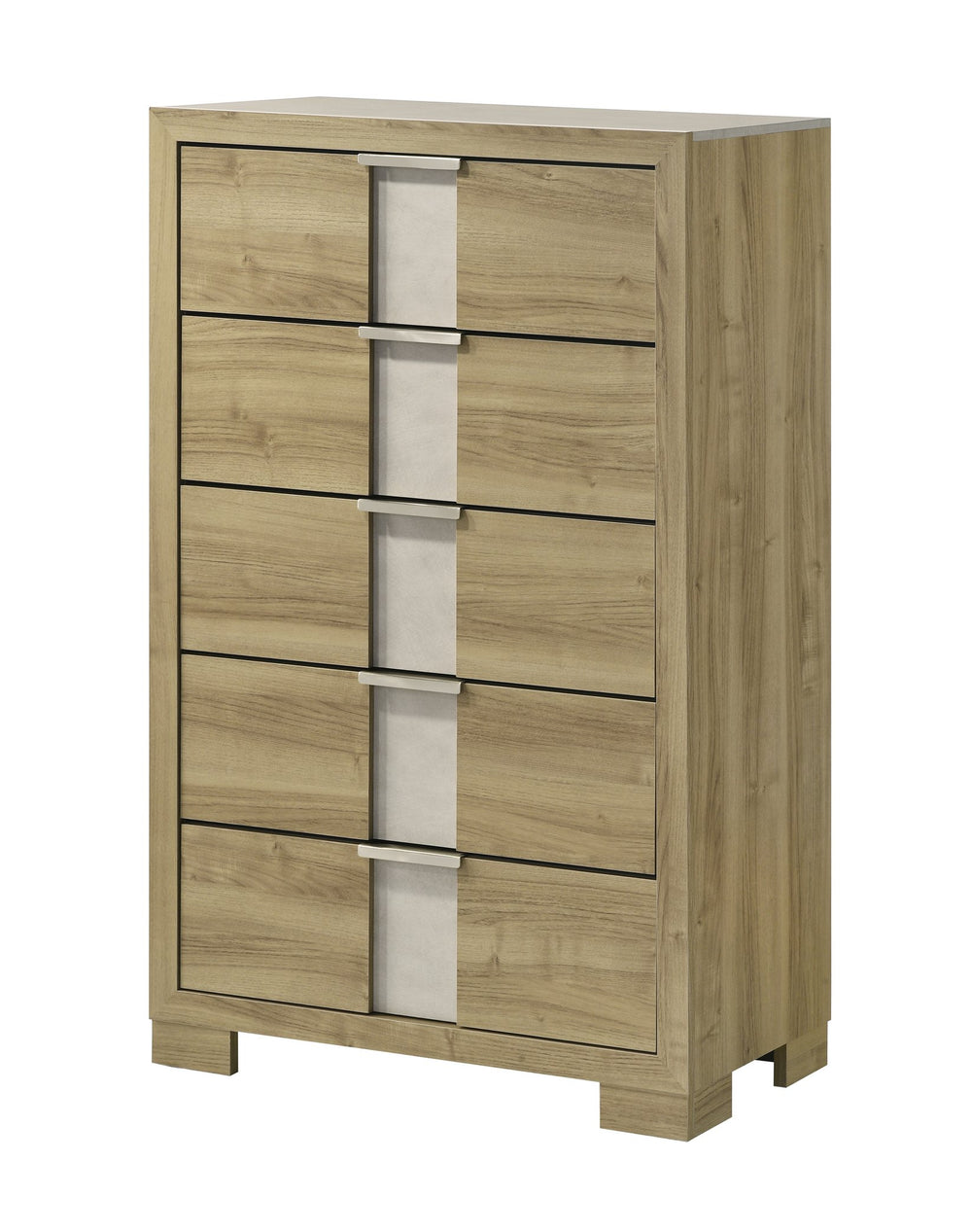 English Elm 1pc Tall Chest Five Drawer Wooden Bedroom Storage Cabinet with Metal Hardware and Sleek Profile Driftwood 33.94 L x 18.94 W x 46.93 H B2741P348918