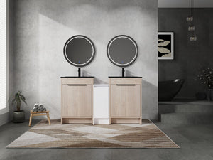 English Elm 60 Inch Freestanding Bathroom Vanity With Black Ceramic Sink, Soft-Close Doors & Storage Solutions W999S00317