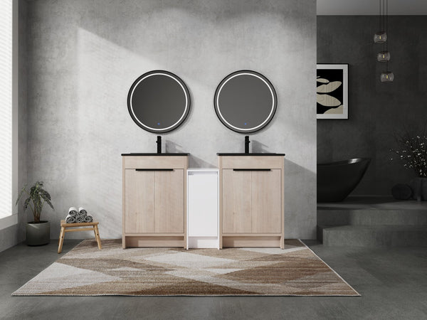 English Elm 60 Inch Freestanding Bathroom Vanity With Black Ceramic Sink, Soft-Close Doors & Storage Solutions W999S00317