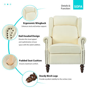 English Elm Christopher Knight Home® - 29.75" Push Back Recliner Chair with Wingback Design, Gourd Wooden Legs, Polyester Upholstery, Cozy Comfort Beige N763P201072A