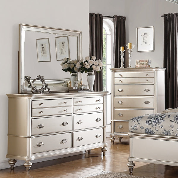 English Elm Classic Six Drawer Dresser Satin Silver Finish Antique Inspired Bedroom Storage B011P494287