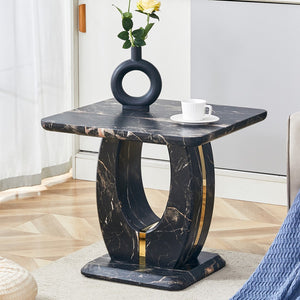 English Elm Modern Minimalist Black Marble-Patterned Mdf Square Coffee Table. Add A Quiet and Cozy Atmosphere To Your Home.Black,Mdf Coffee Table,Density Board Sticker,Side Table.