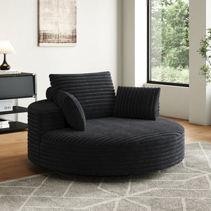 English Elm 55''l 55'l Faux Rabbit Fur Corduroy Swivel Lounge Chair Cloud Foam Seat for Bedroom Black W834S00448
