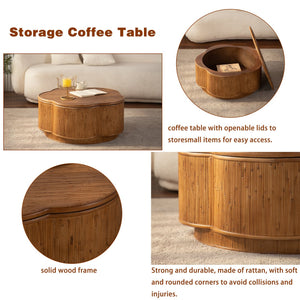 English Elm Flower-shaped Rattan Coffee Table Boho Woven Design with Hidden Lift Top Storage W3081P464745