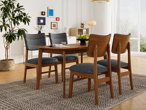 English Elm Farmhouse 5-Piece Dining Set for 4 with Upholstered Chairs, Rubberwood Frame, Ergonomic Comfort, Stylish Brown Gray N752S001016D