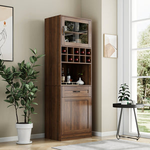 English Elm Kitchen Pantry Cabinet Tall Farmhouse Design with Glass Doors and Pull-out Shelving W331P425810