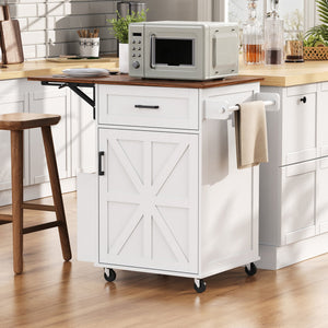 English Elm K&k Farmhouse Rolling Kitchen Cart with Drop Leaf Drawer Open Rack Lockable Wheels White N707P404539W